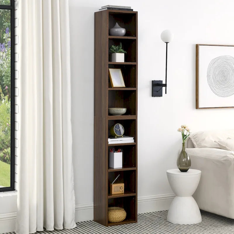 8-Tier Media Tower Rack with Adjustable Shelves, Tall Narrow Bookcase Display Bookshelf