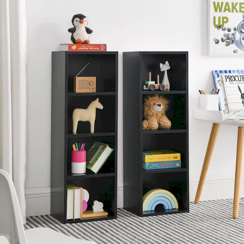 8-Tier Media Tower Rack with Adjustable Shelves, Tall Narrow Bookcase Display Bookshelf