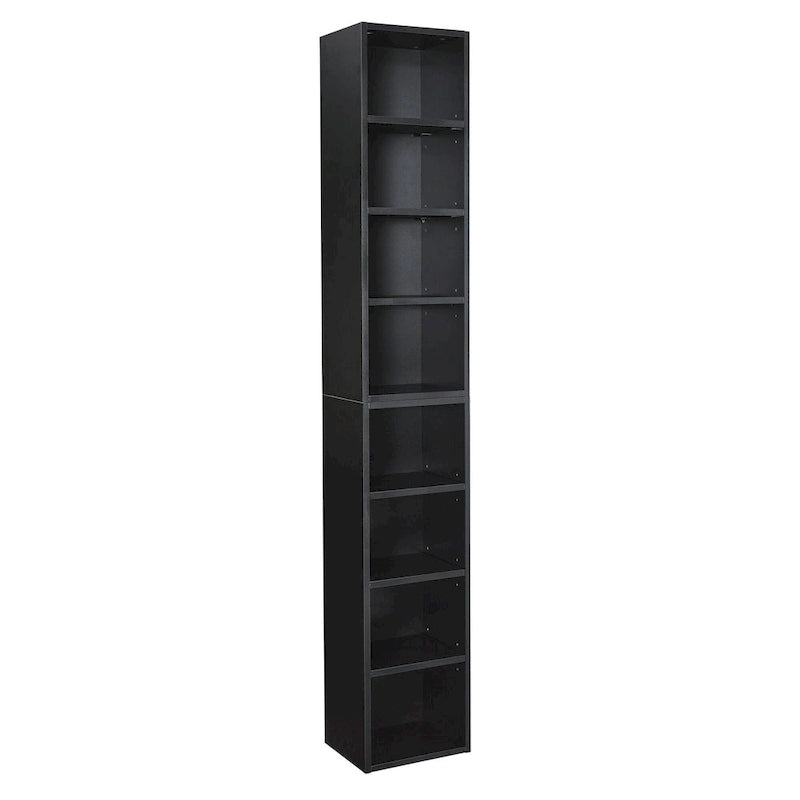 8-Tier Media Tower Rack with Adjustable Shelves, Tall Narrow Bookcase Display Bookshelf