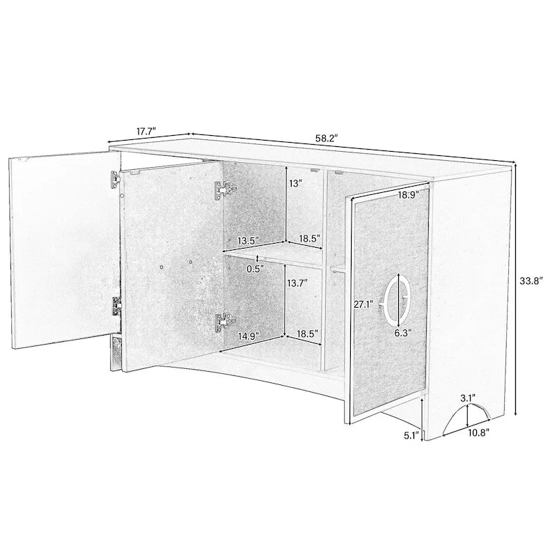 Curved Design Storage Cabinet with Adjustable Shelves