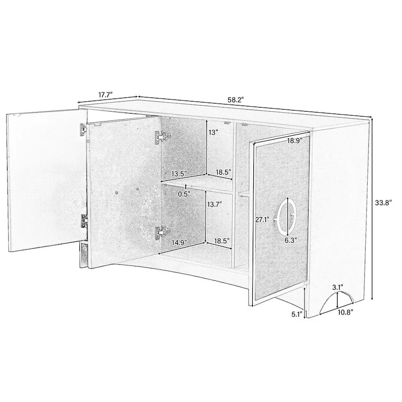 Curved Design Storage Cabinet with Adjustable Shelves