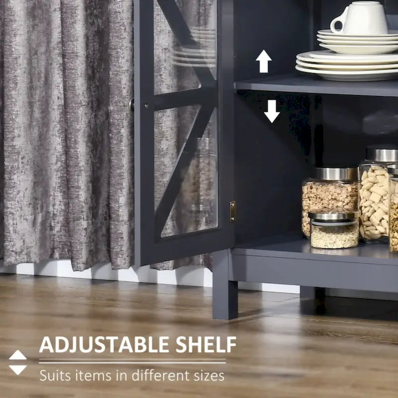 Sideboard Buffet Cabinet with Tempered Glass Doors and Adjustable Storage Shelf, Grey