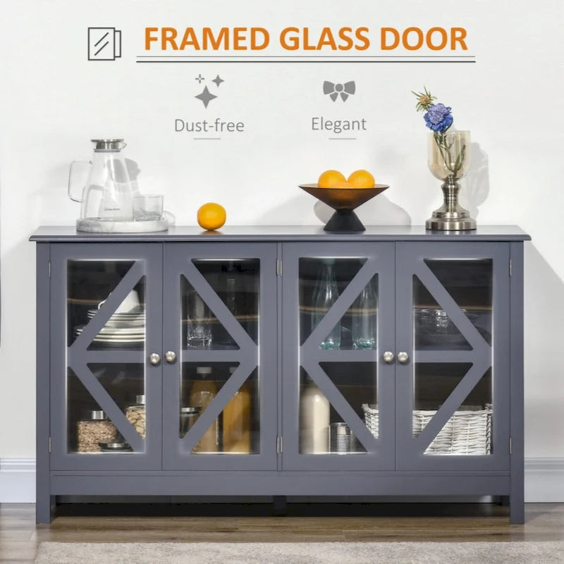 Sideboard Buffet Cabinet with Tempered Glass Doors and Adjustable Storage Shelf, Grey