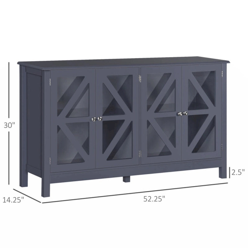 Sideboard Buffet Cabinet with Tempered Glass Doors and Adjustable Storage Shelf, Grey