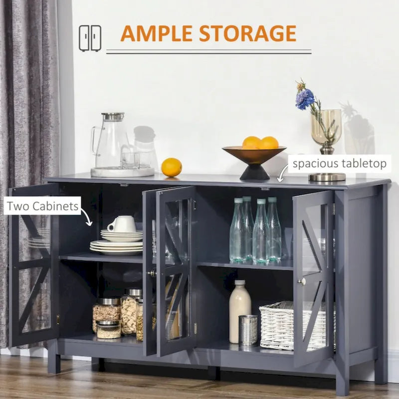 Sideboard Buffet Cabinet with Tempered Glass Doors and Adjustable Storage Shelf, Grey