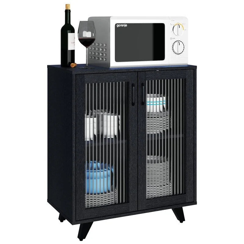 Kitchen Buffet Cabinet with Glass Doors - 27.2W x 14.96D x 32.48H