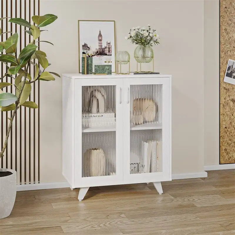 Kitchen Buffet Cabinet with Glass Doors - 27.2W x 14.96D x 32.48H