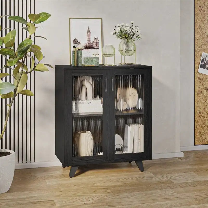 Kitchen Buffet Cabinet with Glass Doors - 27.2W x 14.96D x 32.48H