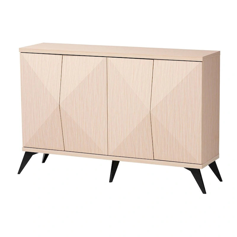 Mid-Century Modern Two-Tone Light Brown and Black Wood 4-Door Sideboard Buffet