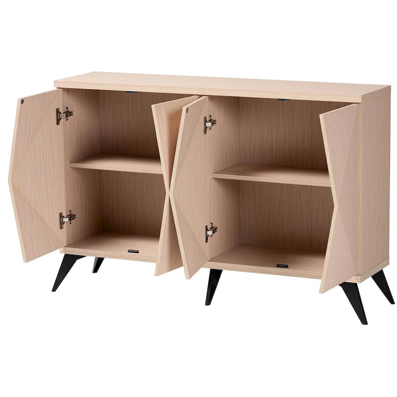 Mid-Century Modern Two-Tone Light Brown and Black Wood 4-Door Sideboard Buffet