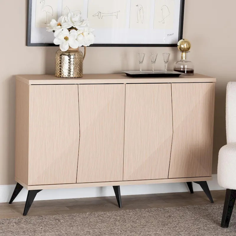 Mid-Century Modern Two-Tone Light Brown and Black Wood 4-Door Sideboard Buffet