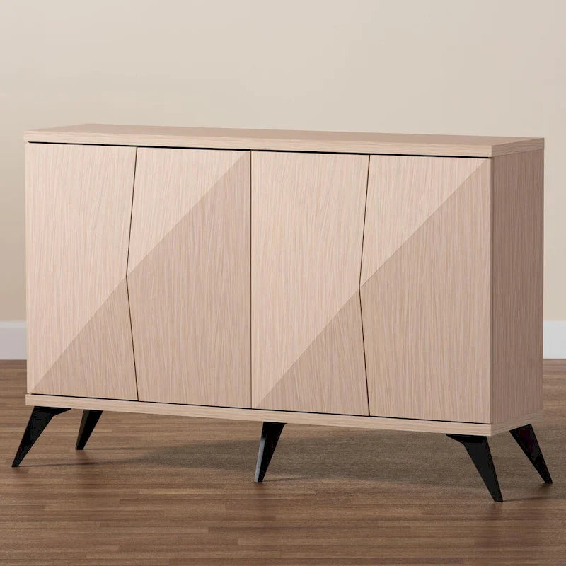 Mid-Century Modern Two-Tone Light Brown and Black Wood 4-Door Sideboard Buffet