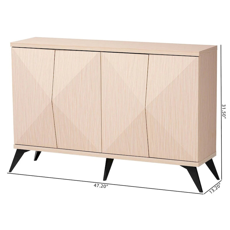 Mid-Century Modern Two-Tone Light Brown and Black Wood 4-Door Sideboard Buffet