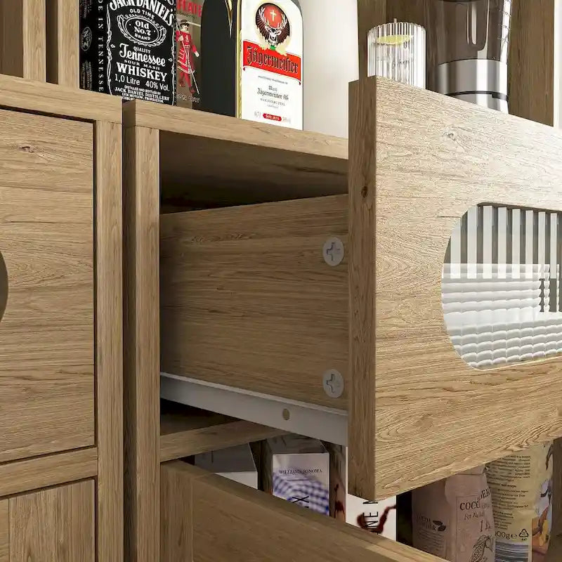 Kitchen Buffet and Hutch Wooden Storage Cupboard with Glass Drawer and Microwave Space
