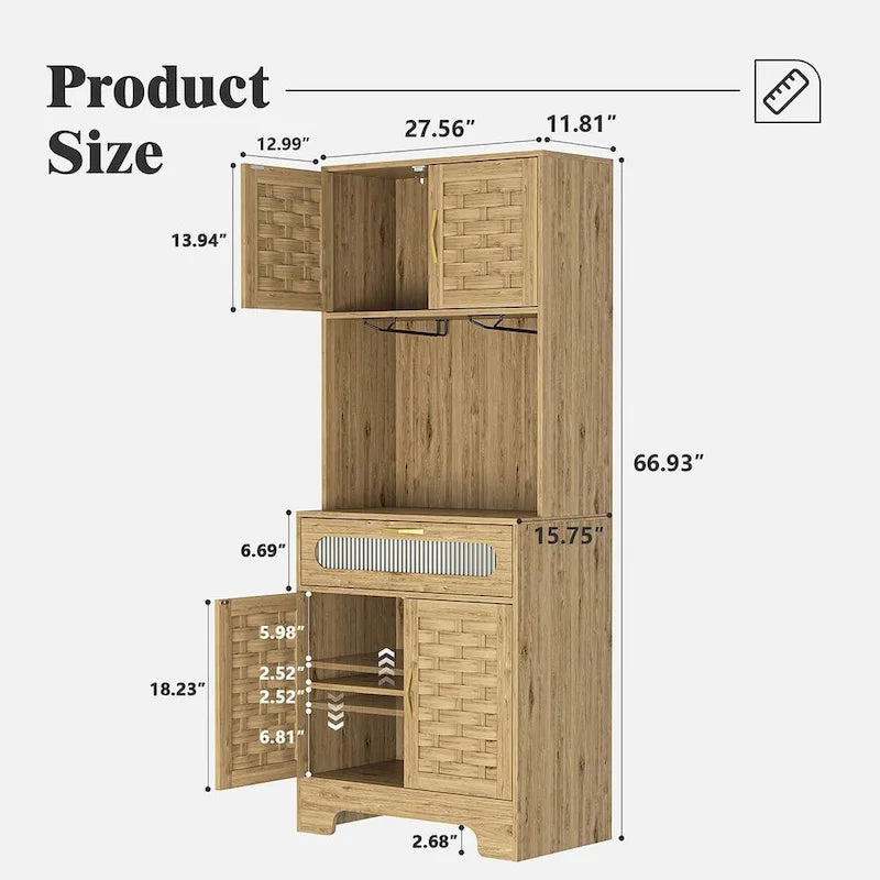 Kitchen Buffet and Hutch Wooden Storage Cupboard with Glass Drawer and Microwave Space