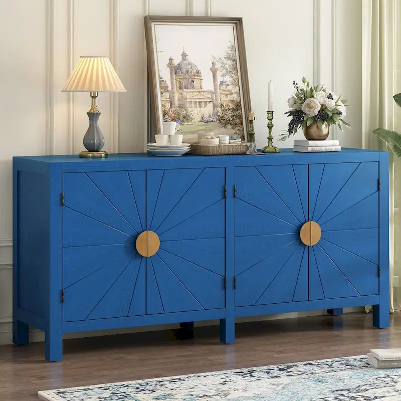 Ash Veneer Sideboard with Radiating Line Cabinet Doors