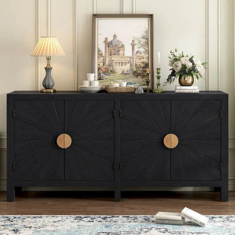 Ash Veneer Sideboard with Radiating Line Cabinet Doors
