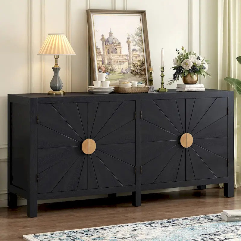Ash Veneer Sideboard with Radiating Line Cabinet Doors