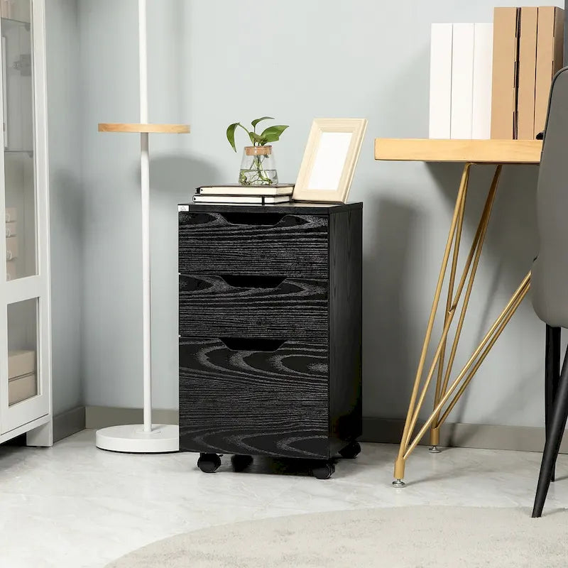 3 Drawer Office Storage Cabinet with Wheels, Black