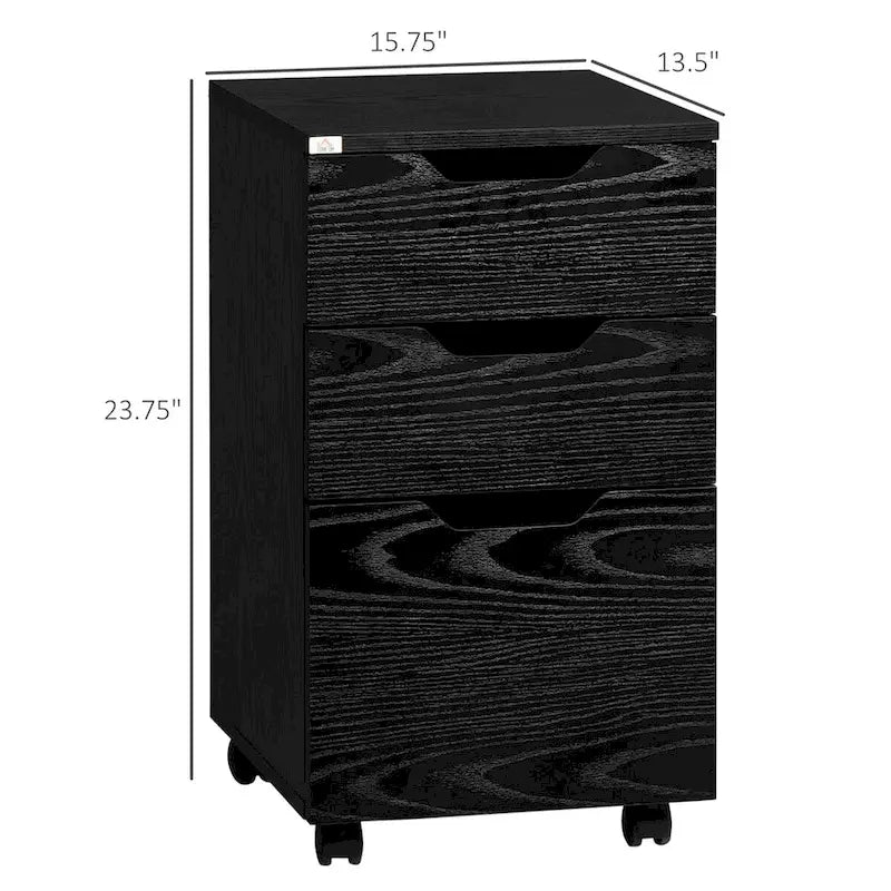 3 Drawer Office Storage Cabinet with Wheels, Black