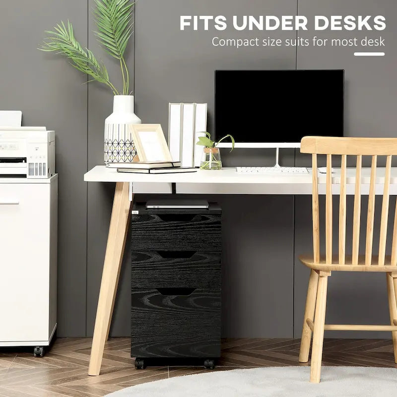 3 Drawer Office Storage Cabinet with Wheels, Black