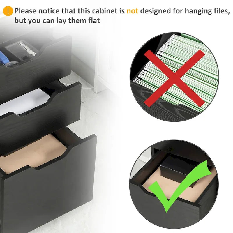 3 Drawer Office Storage Cabinet with Wheels, Black