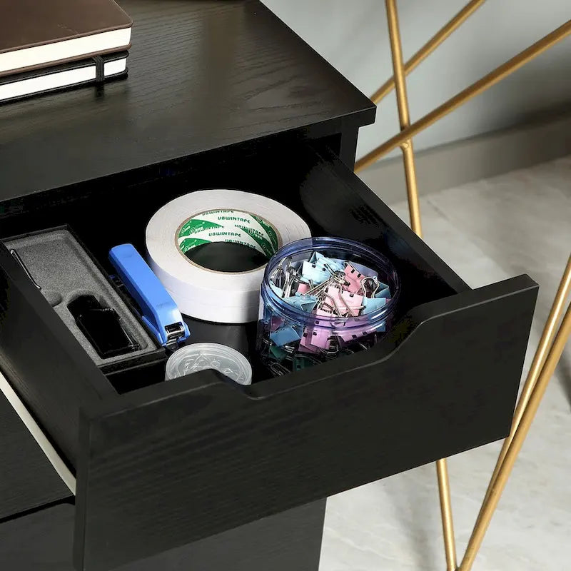 3 Drawer Office Storage Cabinet with Wheels, Black