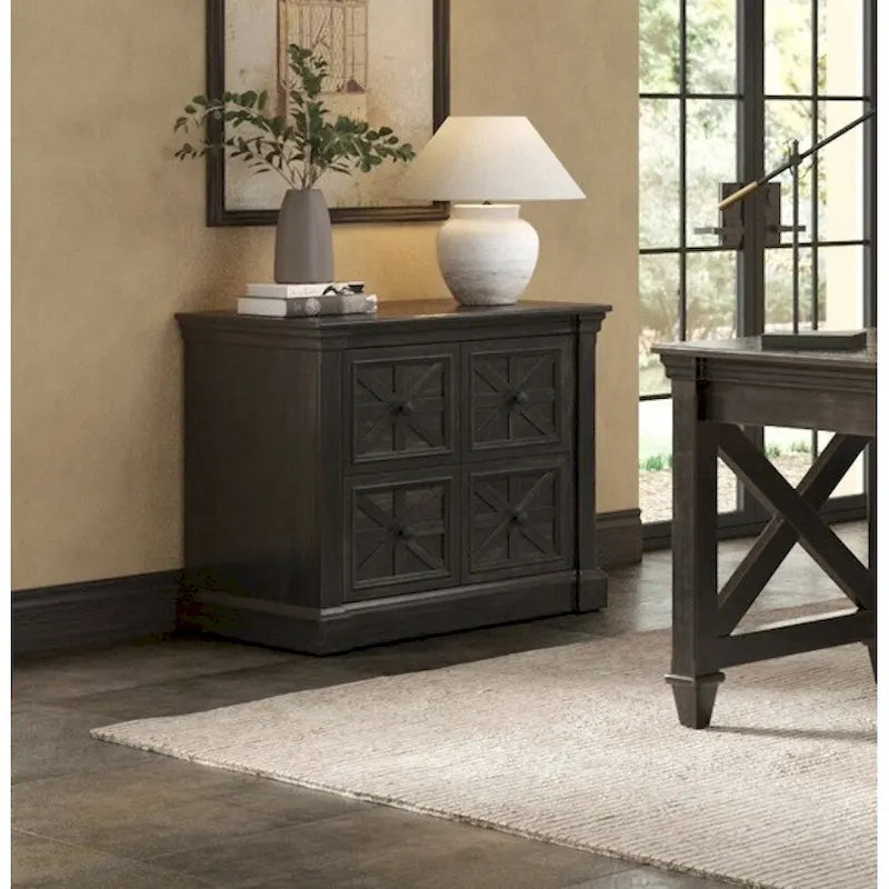 Wood Lateral File Cabinet with Storage Drawer, Fully Assembled, Dark Brown