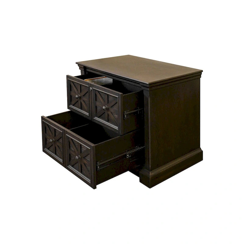 Wood Lateral File Cabinet with Storage Drawer, Fully Assembled, Dark Brown