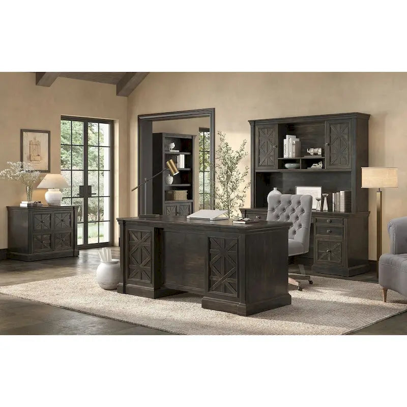 Wood Lateral File Cabinet with Storage Drawer, Fully Assembled, Dark Brown