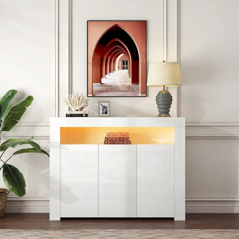 Black High Gloss LED Sideboard Storage Cabinet with 3 Doors
