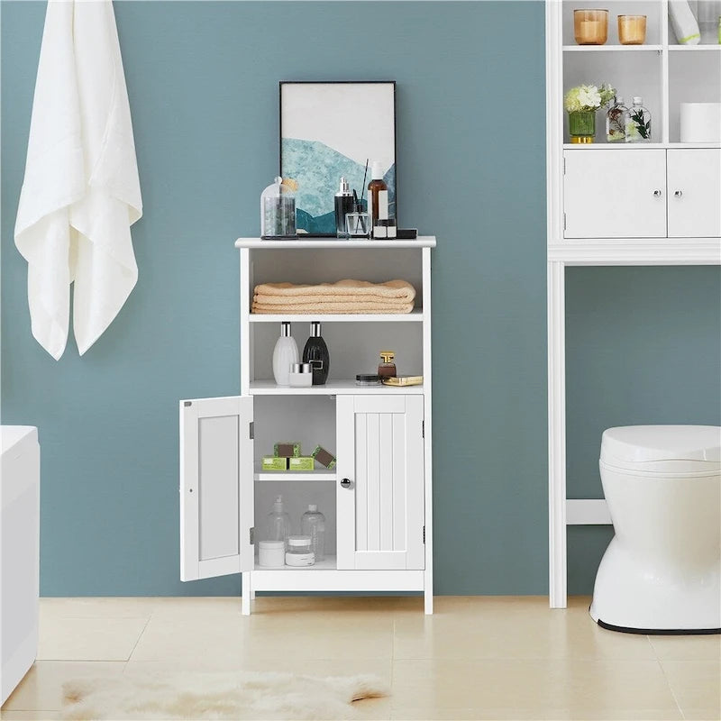 5-Tier Wooden Bathroom Floor Cabinet with Adjustable Shelf