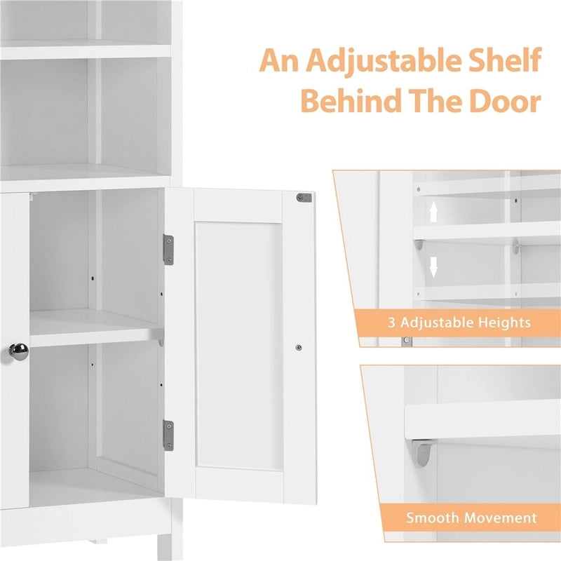 5-Tier Wooden Bathroom Floor Cabinet with Adjustable Shelf
