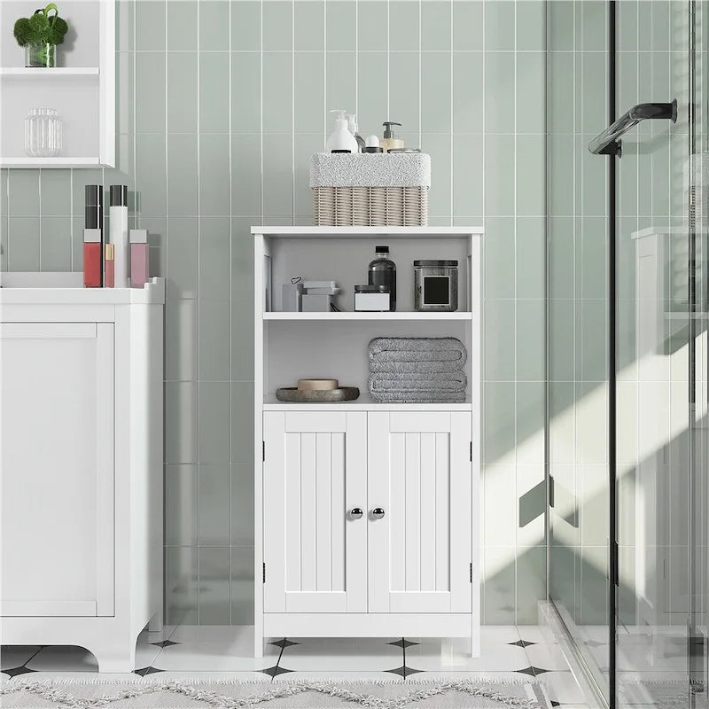 5-Tier Wooden Bathroom Floor Cabinet with Adjustable Shelf