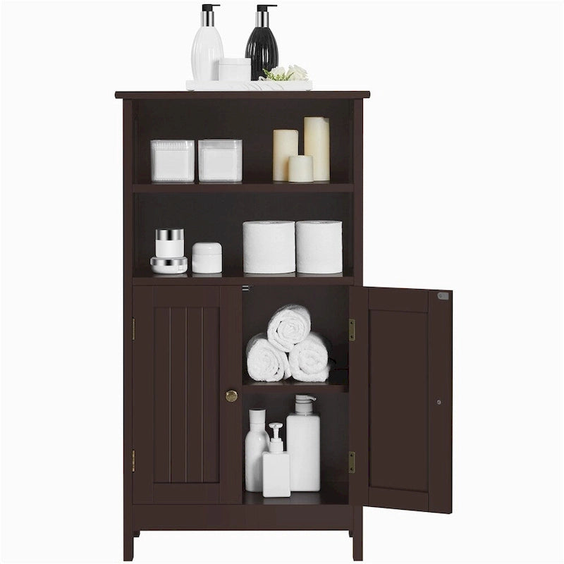 5-Tier Wooden Bathroom Floor Cabinet with Adjustable Shelf