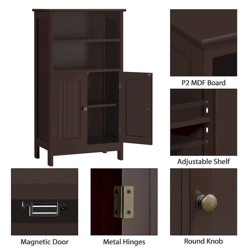 5-Tier Wooden Bathroom Floor Cabinet with Adjustable Shelf