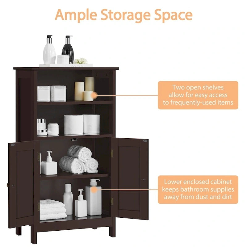 5-Tier Wooden Bathroom Floor Cabinet with Adjustable Shelf