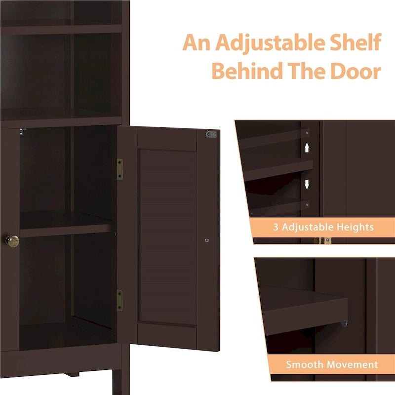 5-Tier Wooden Bathroom Floor Cabinet with Adjustable Shelf