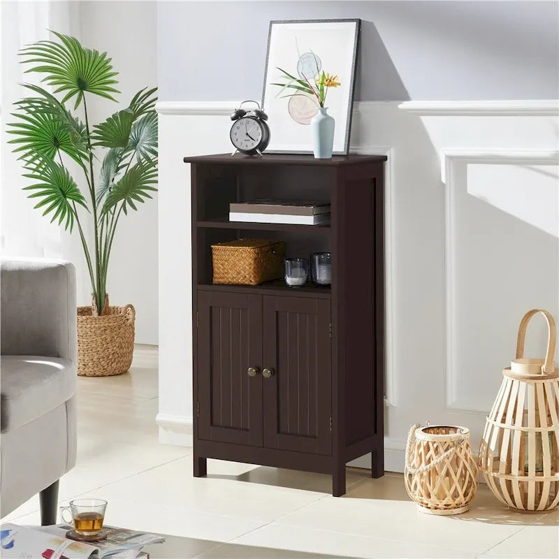 5-Tier Wooden Bathroom Floor Cabinet with Adjustable Shelf