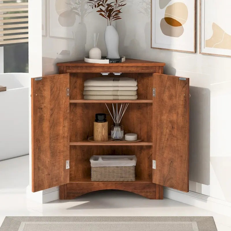 Triangle Corner Storage Cabinet with Adjustable Shelves - 17.2" x 17.2" x 31.5"