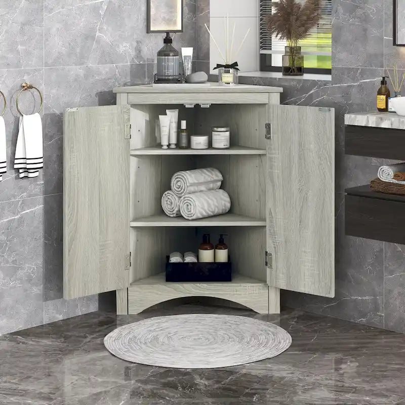 Triangle Corner Storage Cabinet with Adjustable Shelves - 17.2" x 17.2" x 31.5"