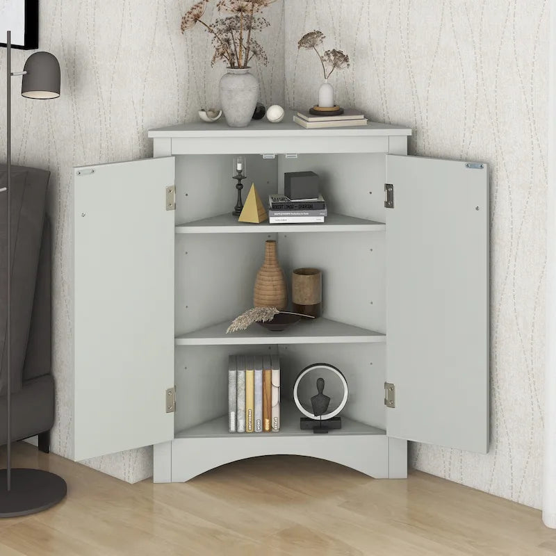 Triangle Corner Storage Cabinet with Adjustable Shelves - 17.2" x 17.2" x 31.5"
