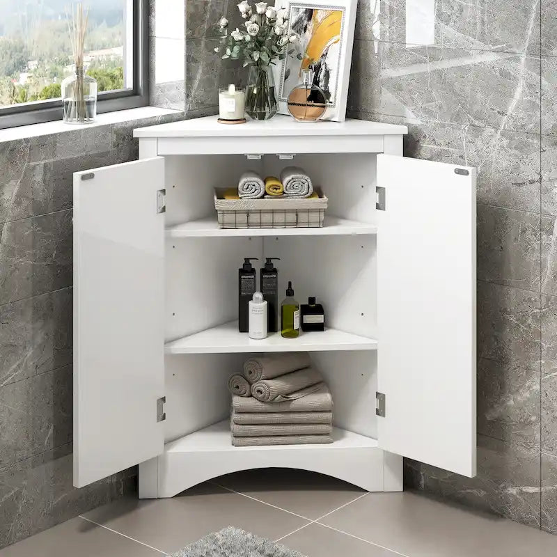 Triangle Corner Storage Cabinet with Adjustable Shelves - 17.2" x 17.2" x 31.5"