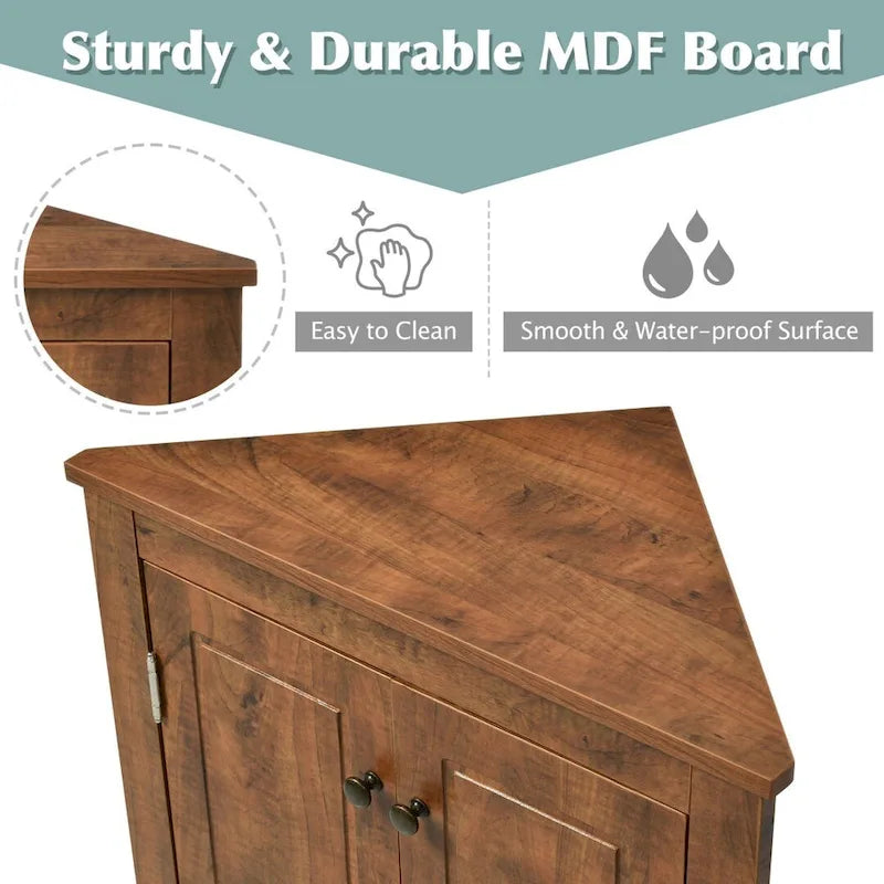 Triangle Corner Storage Cabinet with Adjustable Shelves - 17.2" x 17.2" x 31.5"