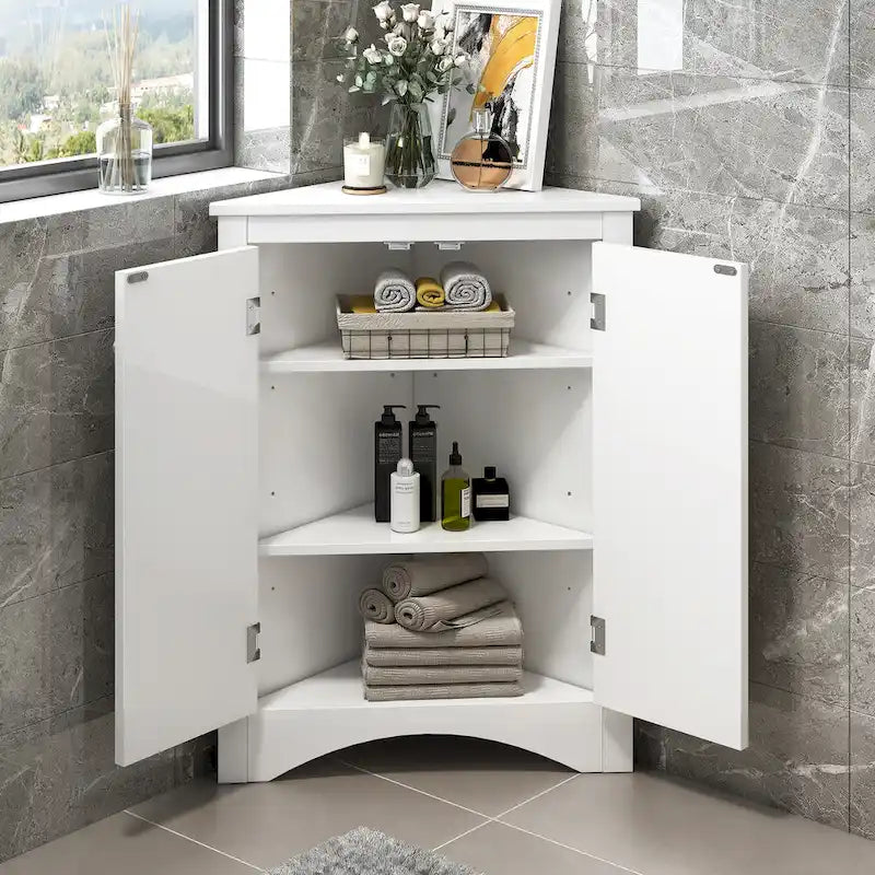Triangle Corner Storage Cabinet with Adjustable Shelves - 17.2" x 17.2" x 31.5"