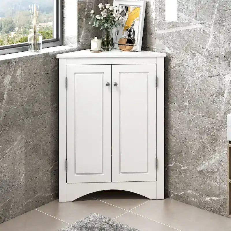 Triangle Corner Storage Cabinet with Adjustable Shelves - 17.2" x 17.2" x 31.5"