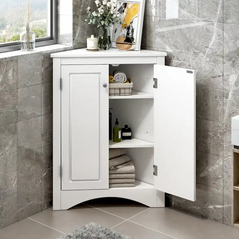 Triangle Corner Storage Cabinet with Adjustable Shelves - 17.2" x 17.2" x 31.5"