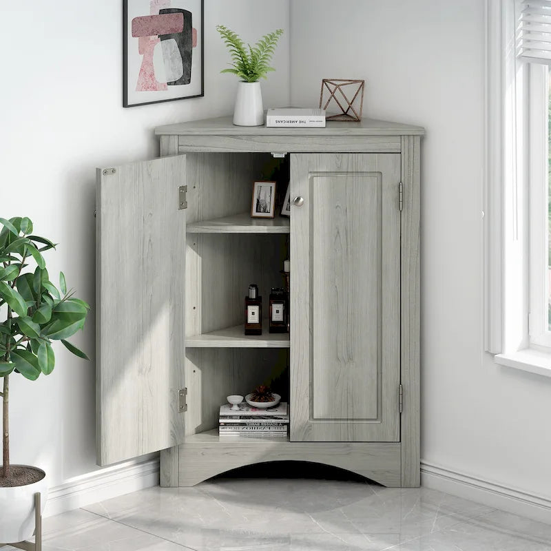 Triangle Corner Storage Cabinet with Adjustable Shelves - 17.2" x 17.2" x 31.5"