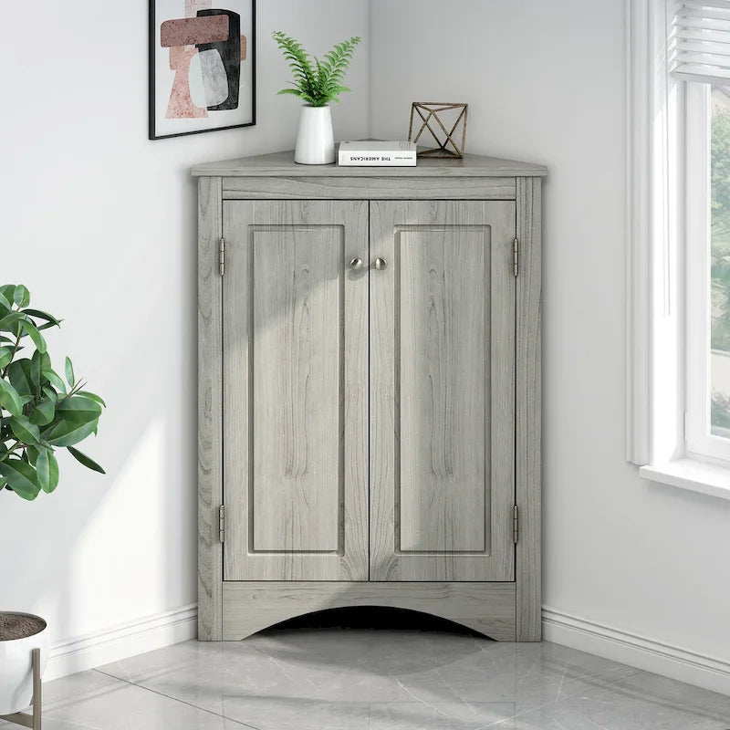Triangle Corner Storage Cabinet with Adjustable Shelves - 17.2" x 17.2" x 31.5"