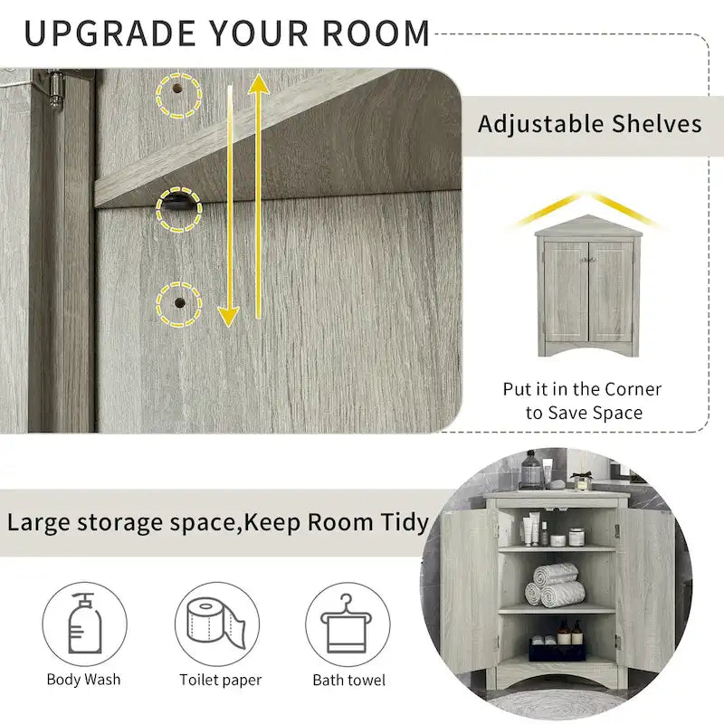 Triangle Corner Storage Cabinet with Adjustable Shelves - 17.2" x 17.2" x 31.5"